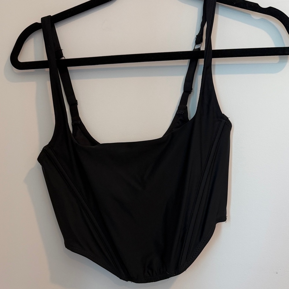 Black Sleek Scoop Neck Corset Top